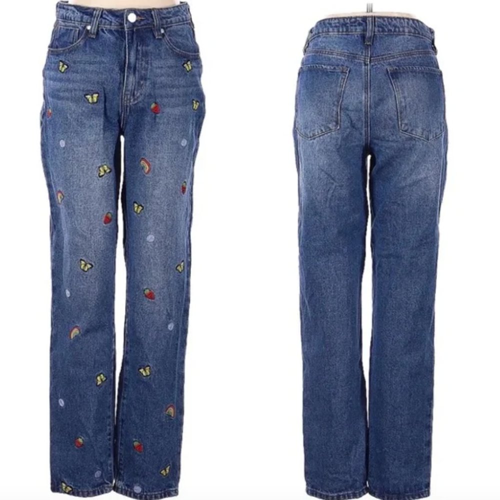 Nordstrom BP Embroidered Straight Leg Mid-Rise Jeans NWOT